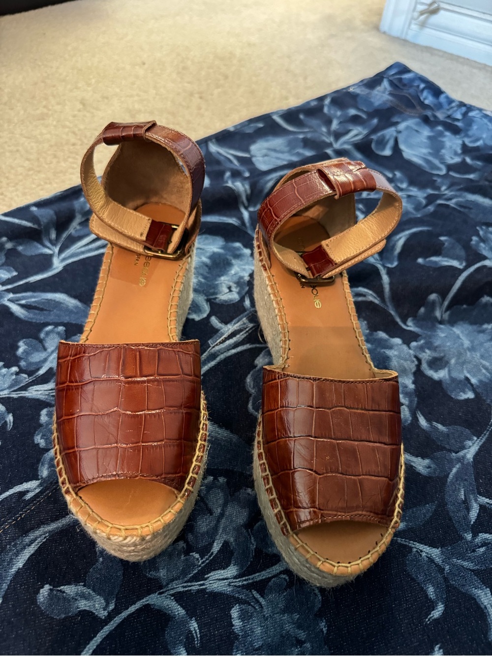 Andre Assous Brown Croc-Embossed Espadrille Wedge Sandals